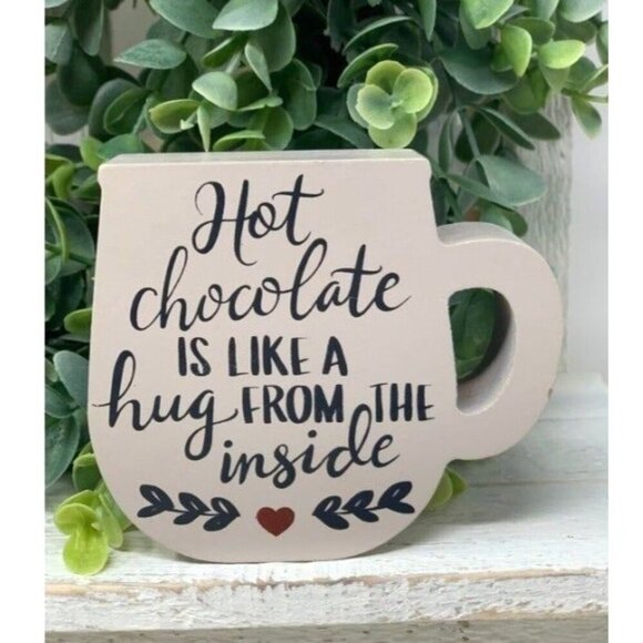Mini Hot Cocoa Mug Sign 3in Tiered Tray Decor Farmhouse Winter Kitchen Prop Gift - Picture 1 of 6